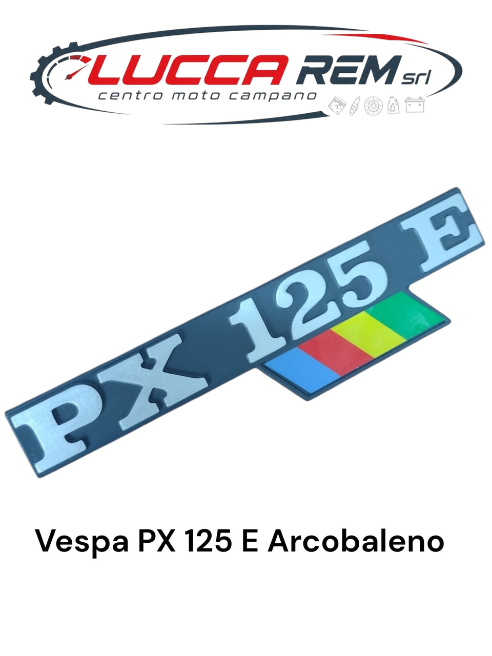 5790 Targhetta Cofano Laterale "PX125E" Con Bandierina Sim. 198181 Per Vespa Px 125 E Arcobaleno