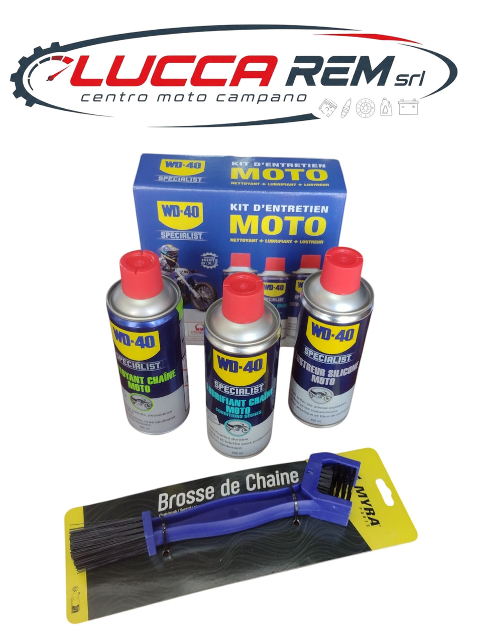 Kit Spray Lubrificante Catena WD-40 + Pulitore Catena + Spray Pulitore Moto + Spazzola