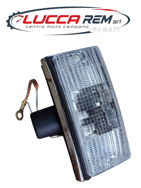 ID11834/1CR Freccia Anteriore Sinistra Siem Completa Base Cromata Plastica Bianca Vespa PX 125 150 200