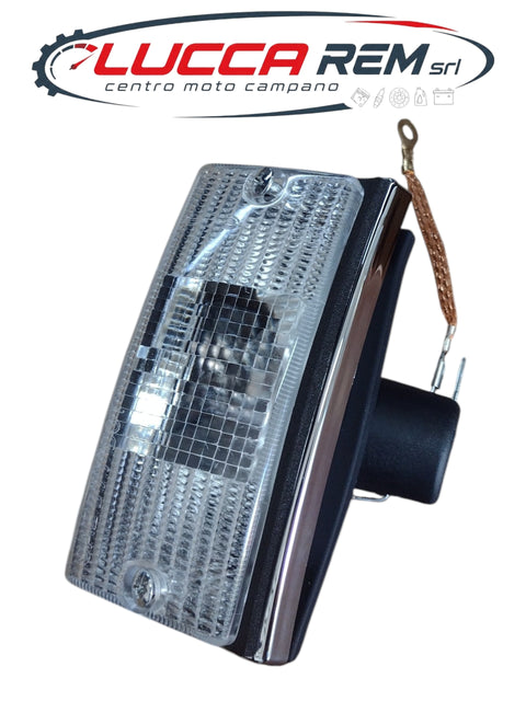 ID11833/1CR Freccia Anteriore Destra Siem Completa Base Cromata Plastica Bianca Vespa PX 125 150 200