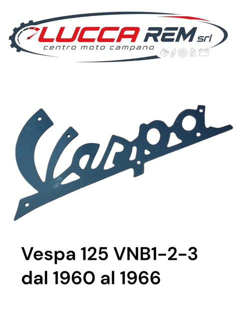 5741 Targhetta Anteriore Scura "VESPA" Lunghezza 105mm Vespa 125 VNB1-2-3 Dal 1960 Al 1966